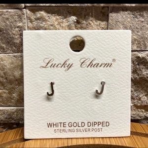 White Gold Dipped Sterling silver J earrings